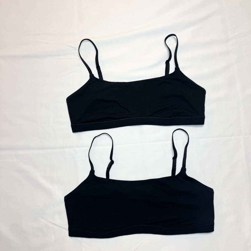Quince Organic Cotton Scoop Bralette Size Medium Black Basic Minimalist